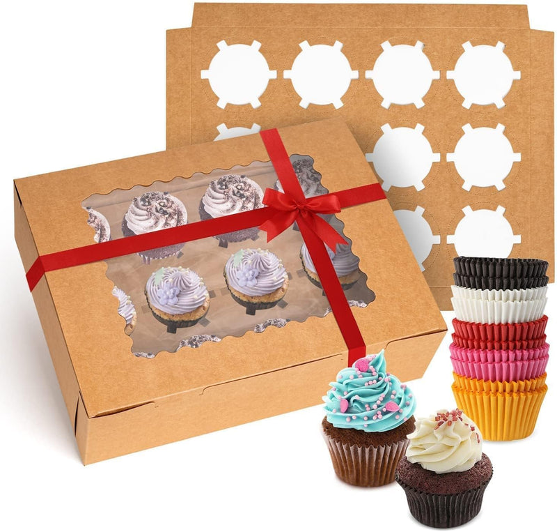 Cupcake Box Set - Hold 12 Standard Cupcakes Food Grade Carrier with Windows