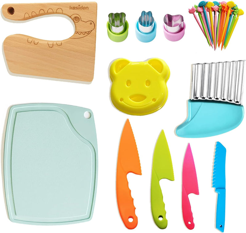 Kid-Friendly Wooden Kitchen Knife Set for Ages 2-8 - Chopper Vegetable  Fruit Cutter