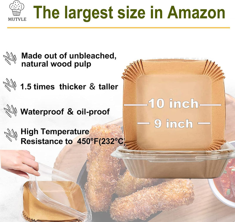 Large Square Air Fryer Liners - 125 Pcs Parchment Paper for 5-8QT Fryers OilWater Proof for BakingRoasting