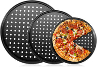mobzio Baking Steel Pizza Pan with Holes, Round Pizza Pan for Oven, 9 Inch, 11 Inch, 12 Inch Bakeware Pizza Tray, Nonstick Baking Supplies Home Restaurant Kitchen Steel Crisper Pizza Pan Set (3 Pcs)