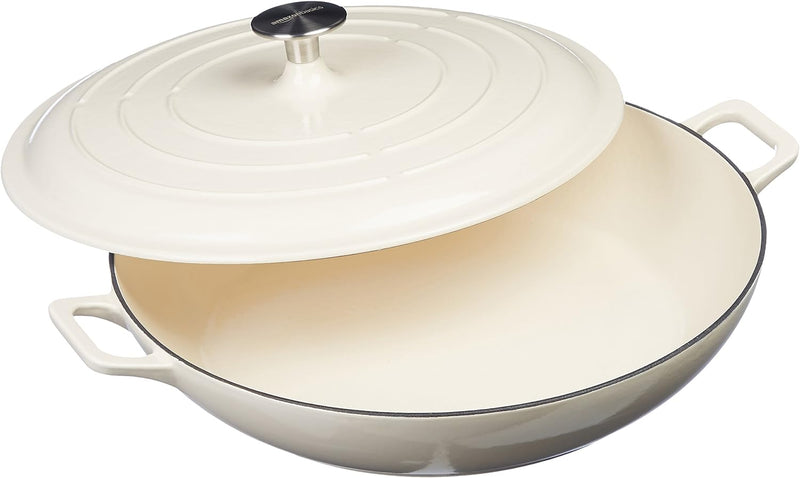 Enameled Cast Iron Covered Oval Casserole Skillet 33-Quart White