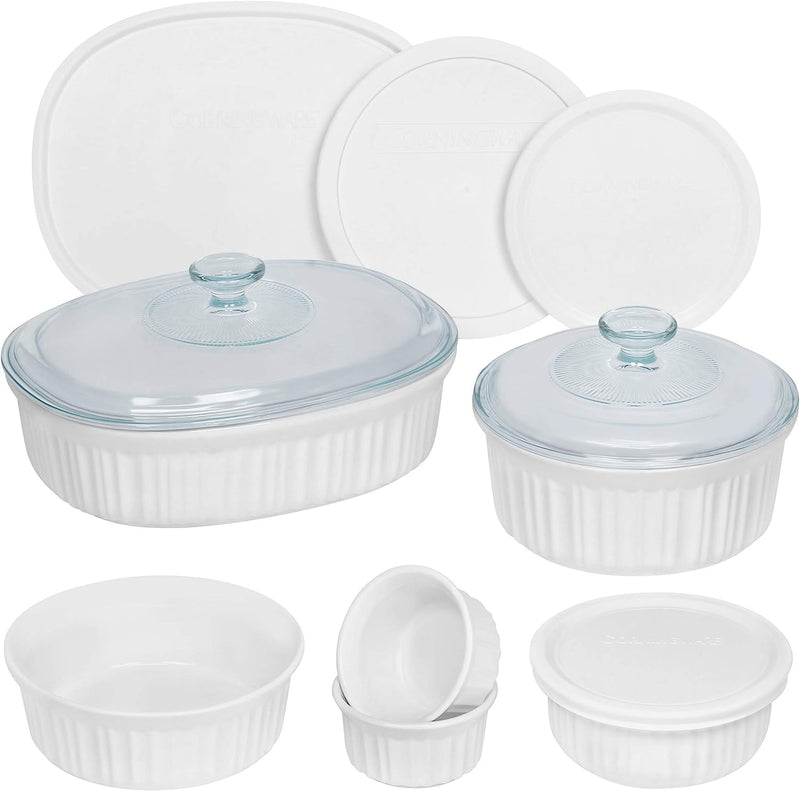 CorningWare French White 7-Pc Ceramic Bakeware Set with Lids Chip  Crack Resistant Stoneware Dish
