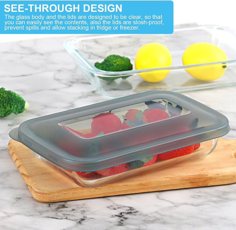 8-Piece Glass Baking Dish Set with Lids for Lasagna Leftovers and More - BPA Free and Fridge-to-Oven Safe