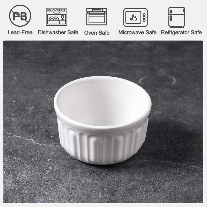 6-Piece Porcelain Ramekin Set - Oven Safe for Baking Creme Brulee Custard Pudding - Red