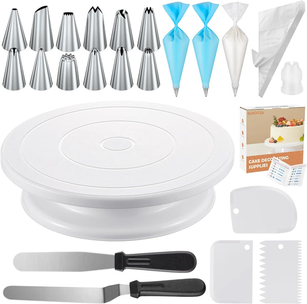 Kootek 71PCs Cake Decorating Supplies Kit with Turntable Tips Spatulas Scrapers and Bags - Baking Set
