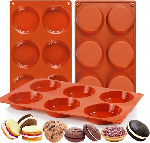 3-Piece Silicone Muffin Top Pans and Baking Mold - 6-Cavity Non-Stick Round Pan for Mini Pies Egg Cloud Bread and English Muffins