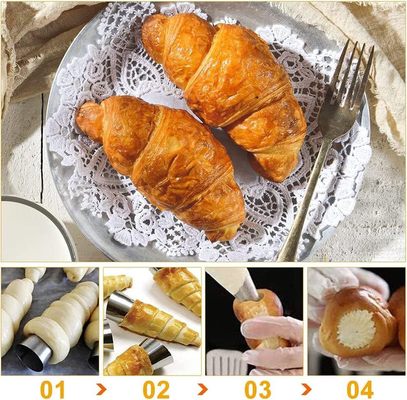 VolksRose 30pc Cream Horn and Cannoli Mold Kit - Stainless Steel Baking Molds for Danish Pastry and Lady Lock Forms