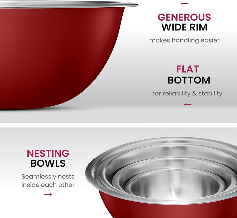 Stainless Steel Mixing Bowl Set - Space Saving Easy to Clean 5 Pieces