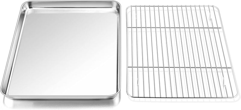 PP CHEF Baking Sheet and Rack Set - Stainless Steel 196 Cookie Sheet with Cooling Rack - Half Size - Dishwasher Safe