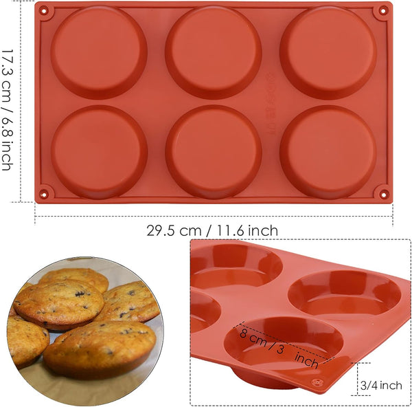 Silicone Muffin TopEgg Pan - Non-Stick Round 6 Cavities Pack of 3