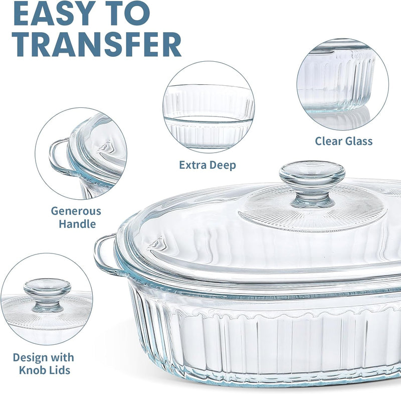 M MCIRCO 4-Piece Glass Casserole Baking Dish Set With Glass Lids, Deep Glass Bakeware Set, 1.9 Qt and 3 Qt Casserole Dishes, for Casseroles, Leftovers, Cooking, Kitchen, Freezer-to-Oven and Dishwasher