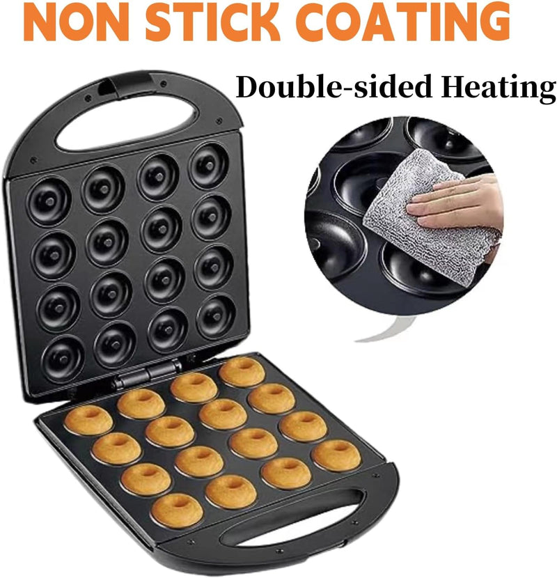 Donut Maker - 1400W Non-Stick Machine for 16 Doughnuts - Kid-Friendly for Home  Travel Use