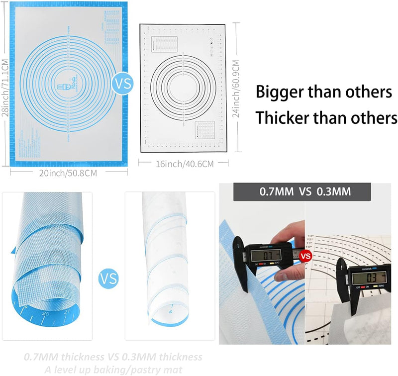 Extra Large Nonstick Silicone Pastry Mat - 28 x 20 with Measurements by Folksy Super Kitchen