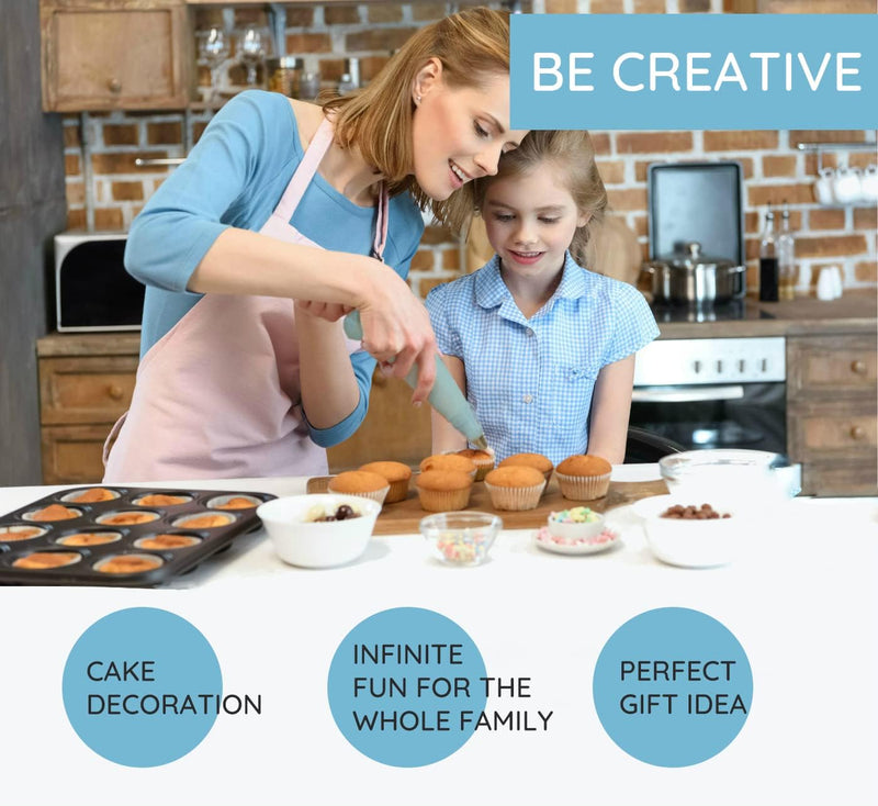 Professional Cupcake Kit - Large Icing Piping Bag and Tips Set - Reusable - Premium Baking Supplies