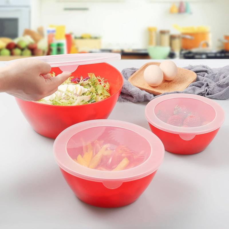 Wehome BPA-Free Mixing Bowls with Lids - Set of 3 Aqua Nesting Bowls for Kitchen Prep Serving and Storage