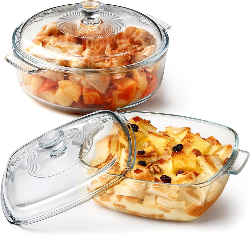 Glass Square Casserole Dish with Lid - Oven and Microwave Safe 08L