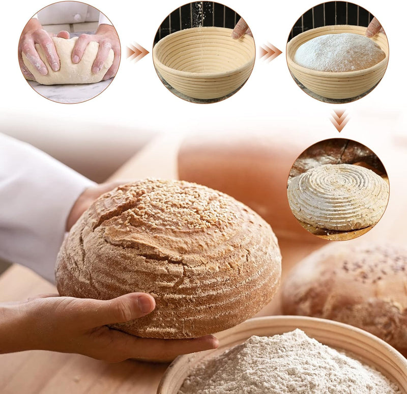 Sourdough Bread Banneton Proofing Basket Set - 9 Round for Artisan Baking