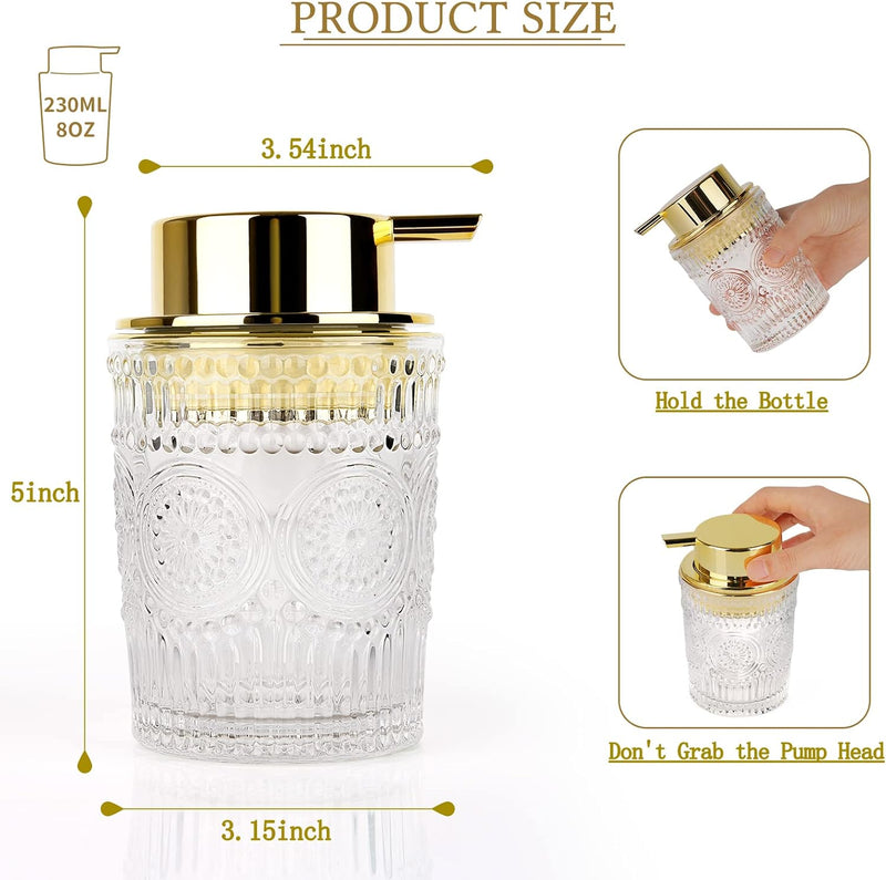 Multipurpose Glass Soap Dispenser - Gold with Easy Cleaning