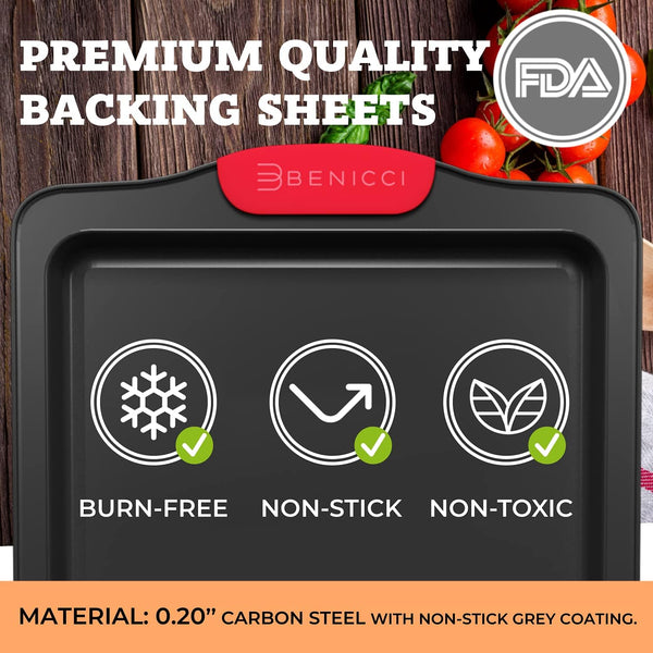 Premium Non-Stick Baking Sheet Set of 3 with Silicone Handles - Perfect for Baking Cooking and Roasting - BPA Free and Easy to Clean