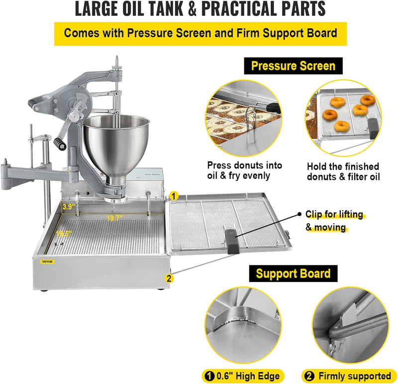 Commercial Donut Making Machine with 7L Hopper and 3 Sizes Molds 304 Stainless Steel Auto Fryer