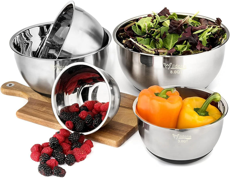 Stainless Steel Mixing Bowls - Set of 5 with Airtight Lids and Non-slip Bottoms