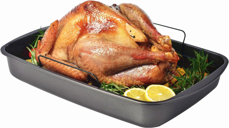 Roast Pan with Nonstick Rack for Turkey - 19x13 Black