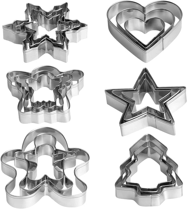 18-Piece Christmas Cookie Cutter Set - Assorted Holiday Shapes for Baking