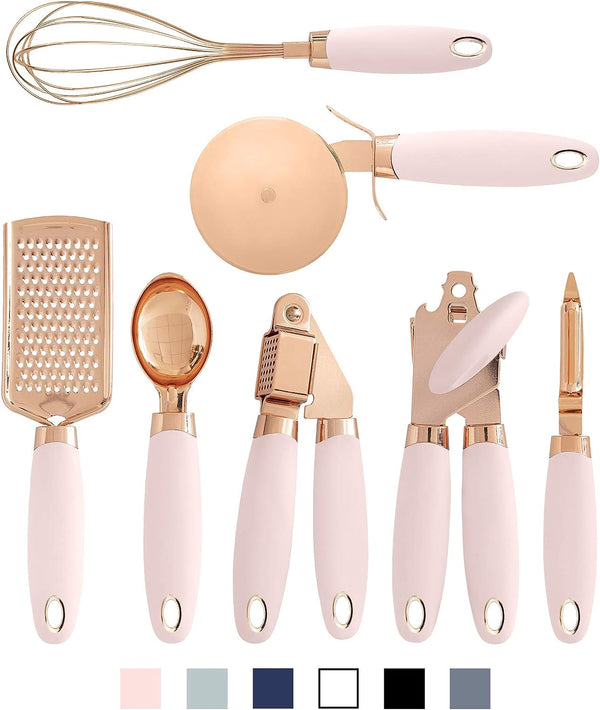 COOK With COLOR 7-Pc Kitchen Gadget Set - Copper Coated Stainless Steel Utensils with Pink Handles