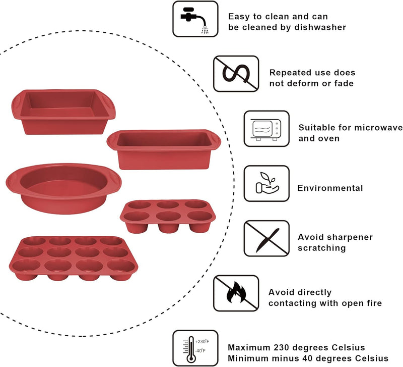 7in1 Nonstick Silicone Baking Set - Oven Bakeware Kit