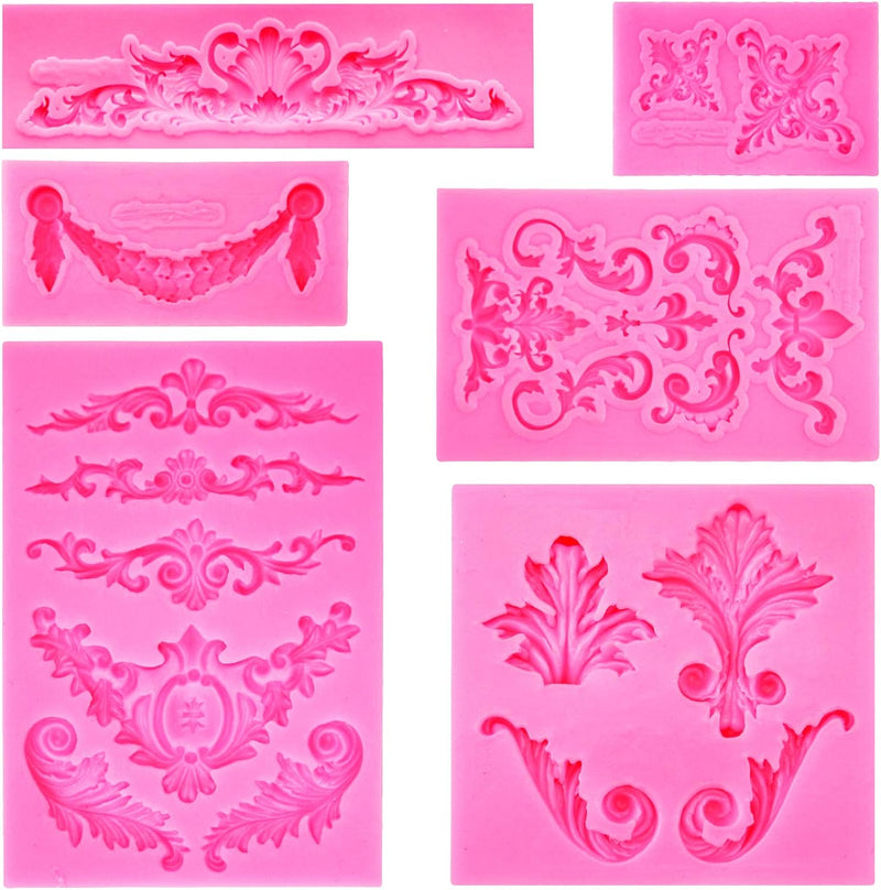 Rainmae 5 Pcs Baroque Style Fondant Silicone Mold - 3D Lace Relief Filigree Sculpture for Crafts  Baking