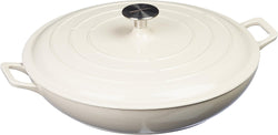 Enameled Cast Iron Covered Oval Casserole Skillet 33-Quart White