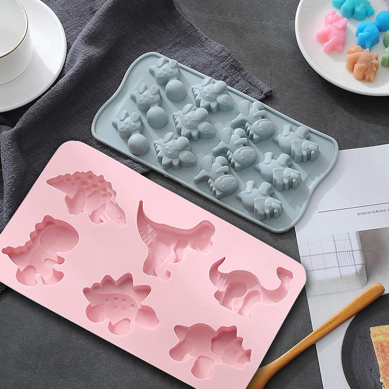 Dinosaur Silicone Candy Molds - Kid-Friendly 3D Christmas Cake Decorations 2 Pack