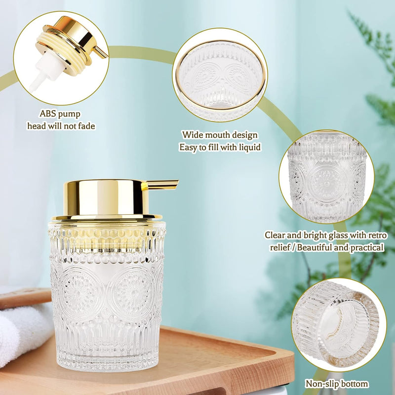 Multipurpose Glass Soap Dispenser - Gold with Easy Cleaning