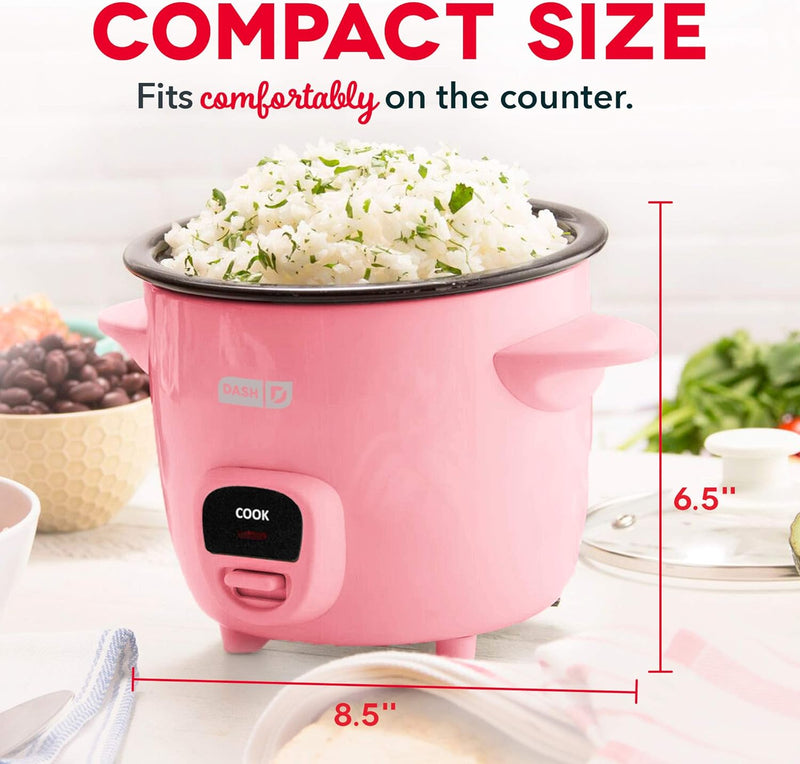 DASH Mini Rice Cooker Steamer - Nonstick Pot Keep Warm  Recipe Guide - Pink