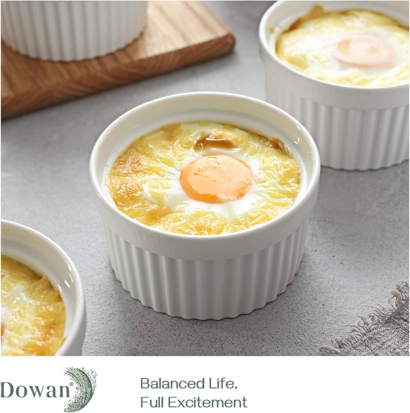 DOWAN Porcelain Ramekin Set - 4oz Baking 6 White