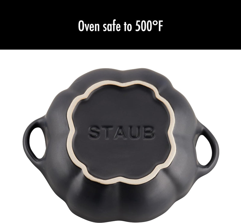 STAUB 075-qt Petite Ceramic Pumpkin - Oven  Stove Safe - Candy DishBaking Dish - Matte Black