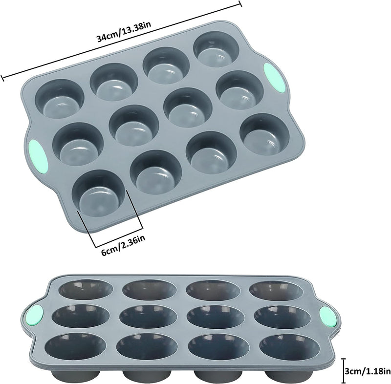 8-in-1 Silicone Baking Set - 6 Molds 2 Mats Cookie Sheet Cake Pan - Navy Blue