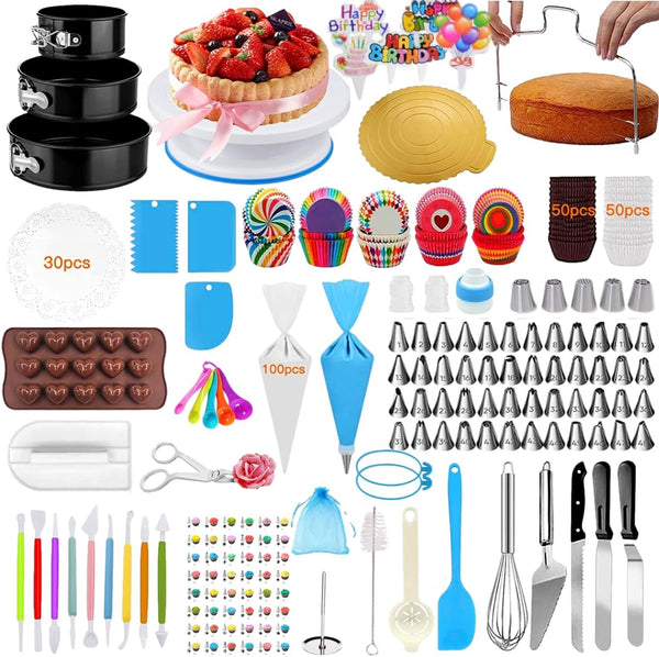 520-piece Cake Decorating Kit with Rotating Turntable and Icing Piping Tools