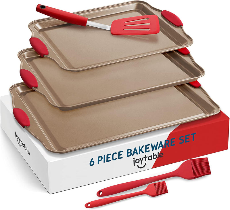 3-Piece Baking Sheet Set with Silicone Handles and Nonstick Coating