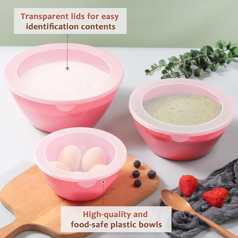 Wehome BPA-Free Mixing Bowls with Lids - Set of 3 Aqua Nesting Bowls for Kitchen Prep Serving and Storage