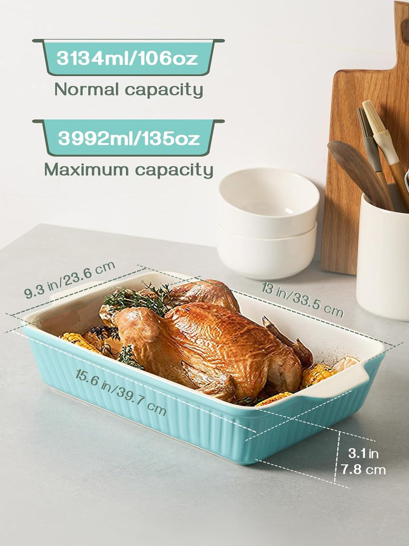 DOWAN 9x13 Ceramic Casserole Dish - 135 oz Deep Baking Pan with Handles Oven Safe White