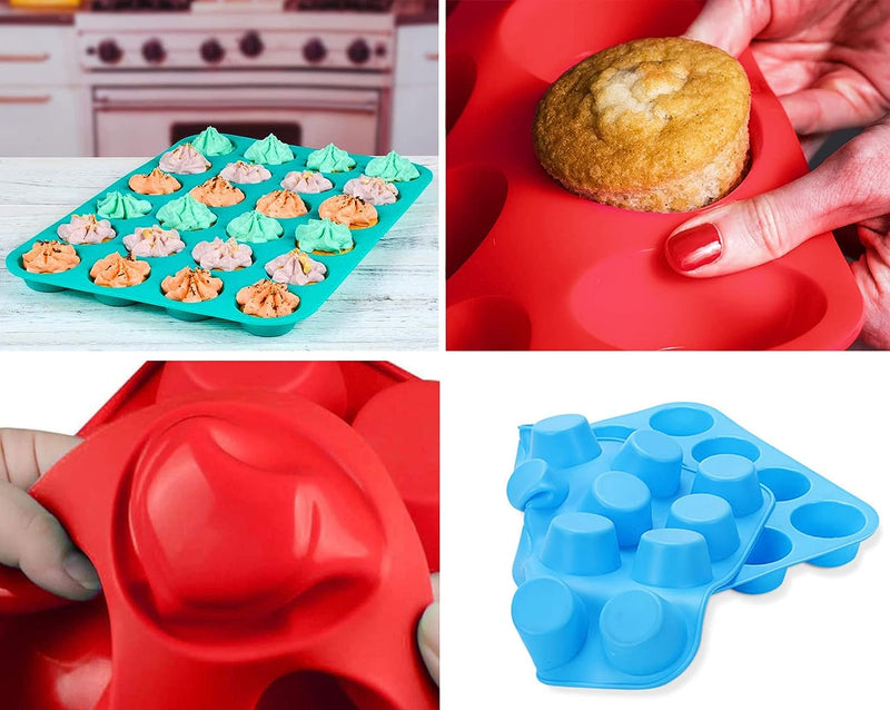 Mini Muffin  Cupcake Set - 24 Cups Nonstick Silicone Baking Pan Red 2 PCS