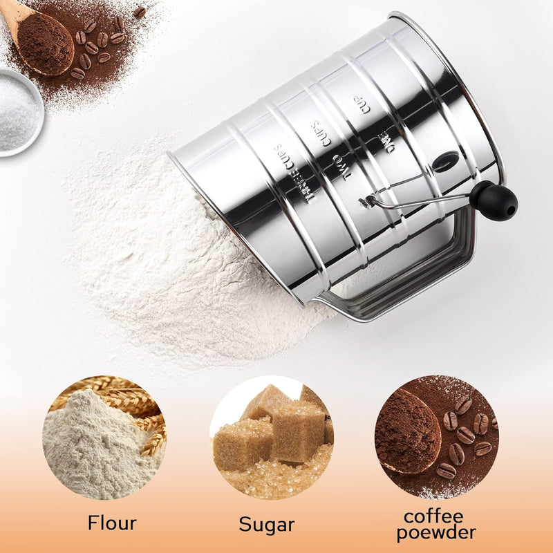 HULISEN Flour Duster One-Handed Operation Stainless Steel Powdered Sugar Shaker Sifter