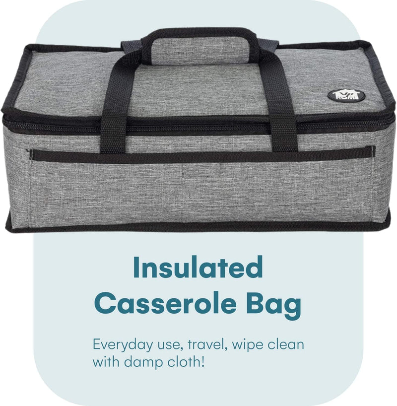 Double Casserole Travel Bag - Insulated Food Carrier for HotCold Dishes Heather Gray