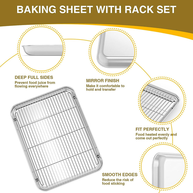 Stainless Steel Baking Sheet Set with Cooling Rack - Heavy Duty Non-Toxic Easy Clean
