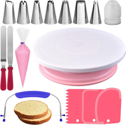 RFAQK 35PC Cake Decorating Supplies Kit with Turntable Tips Spatulas Scrapers and Ebook