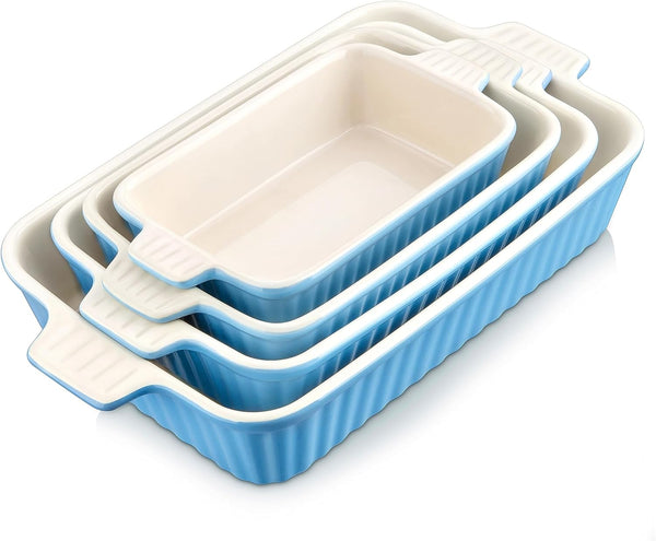 BakeBake Porcelain Casserole Dish Set with Handles and Deep Lasagna Pans in White