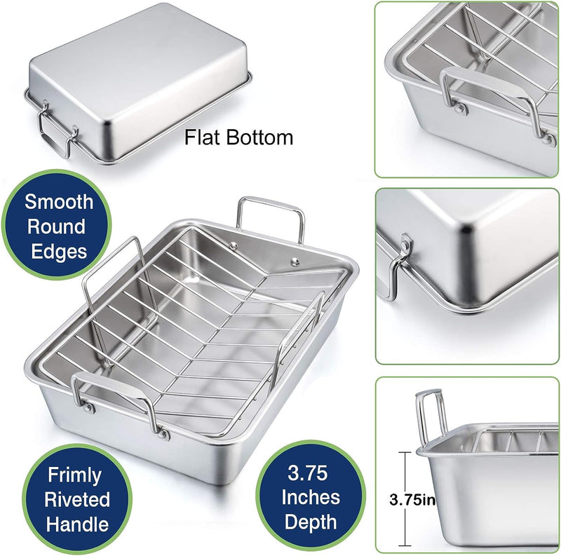 Rectangular Roasting Pan with Racks - Stainless Steel 3-Piece Set