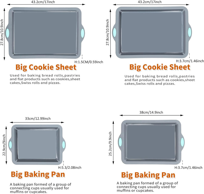 8-in-1 Silicone Baking Set - 6 Molds 2 Mats Cookie Sheet Cake Pan - Navy Blue