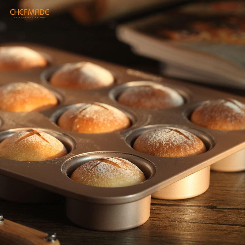 CHEFMADE 6-Cavity Popover and Muffin Pan - Non-Stick Bakeware for Oven Baking Champagne Gold